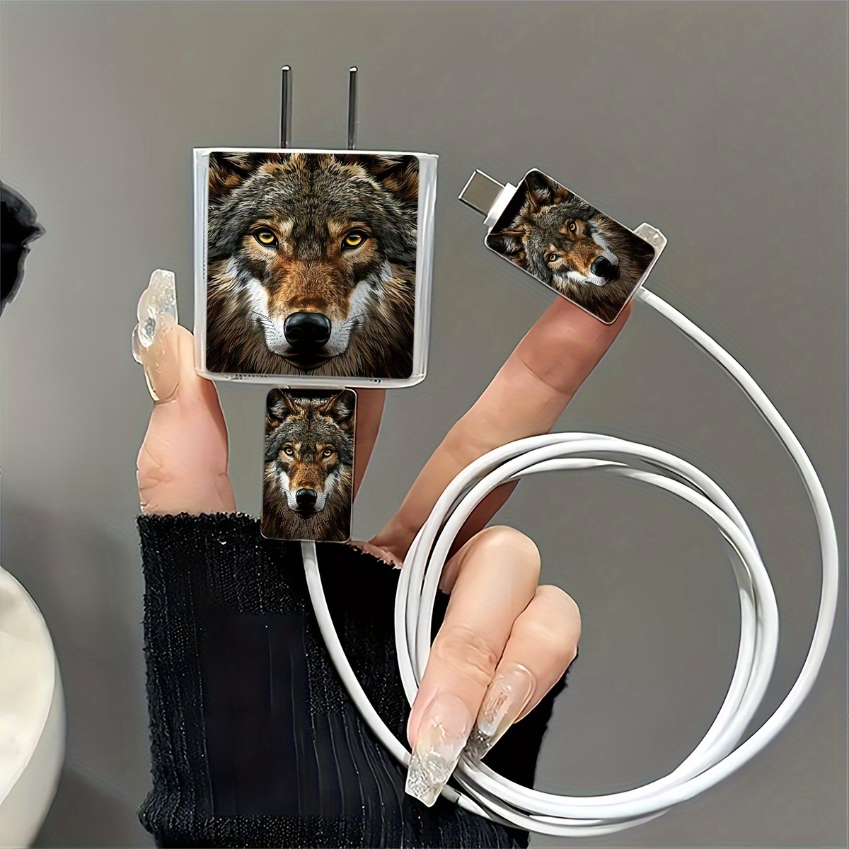 

Wolf-themed 3-piece Set Charger Protector Case For Iphone 18w/20w, Transparent Tpu Cable & Charger Head Protective Covers For Iphone 13/14/15, Durable Cable Organizer Accessory Gift Set