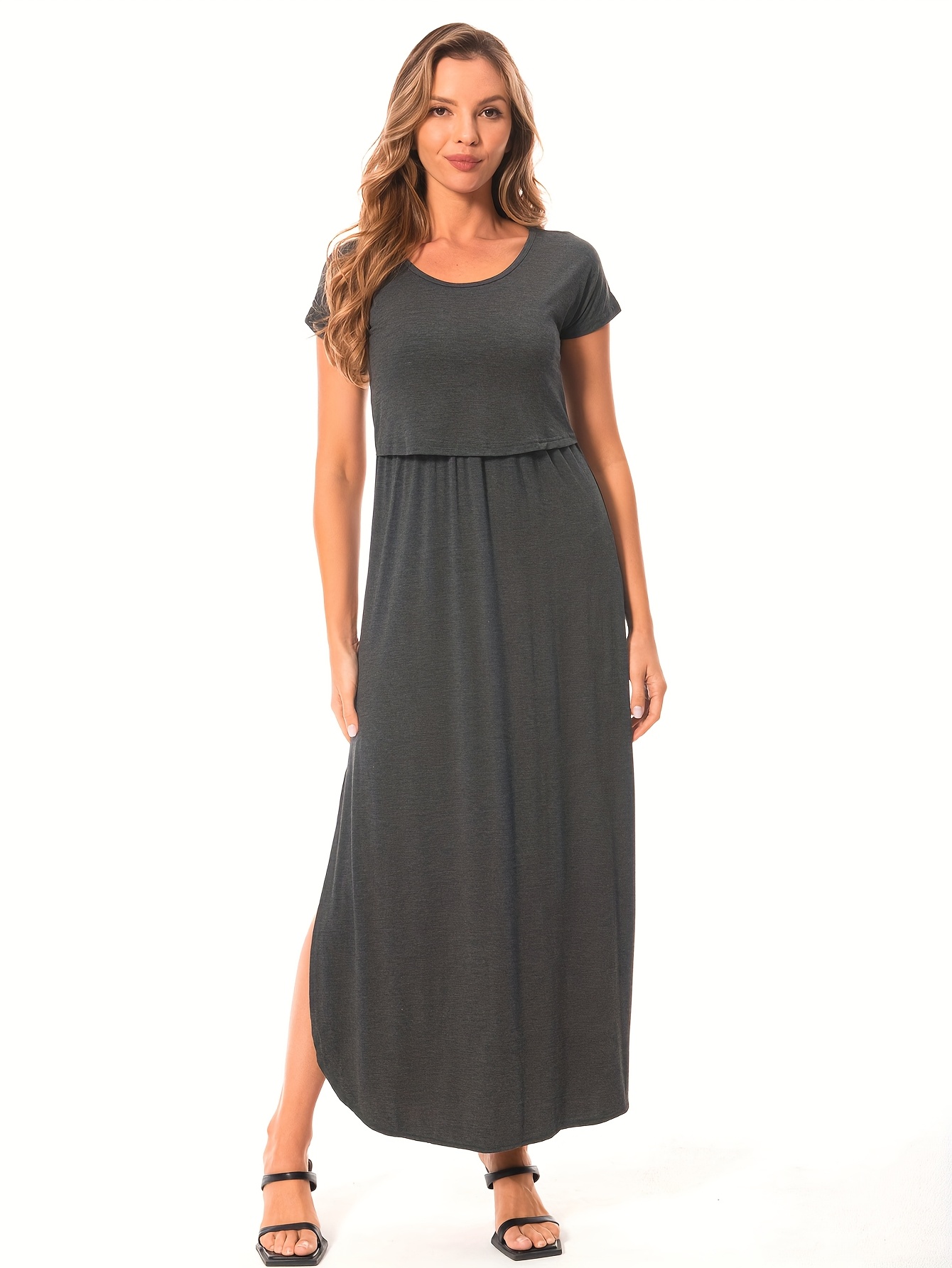 chinese dress ladies Pinkblush Taupe V-Neck Long Sleeve Fitted Maternity Maxi Dress Medium main image 0