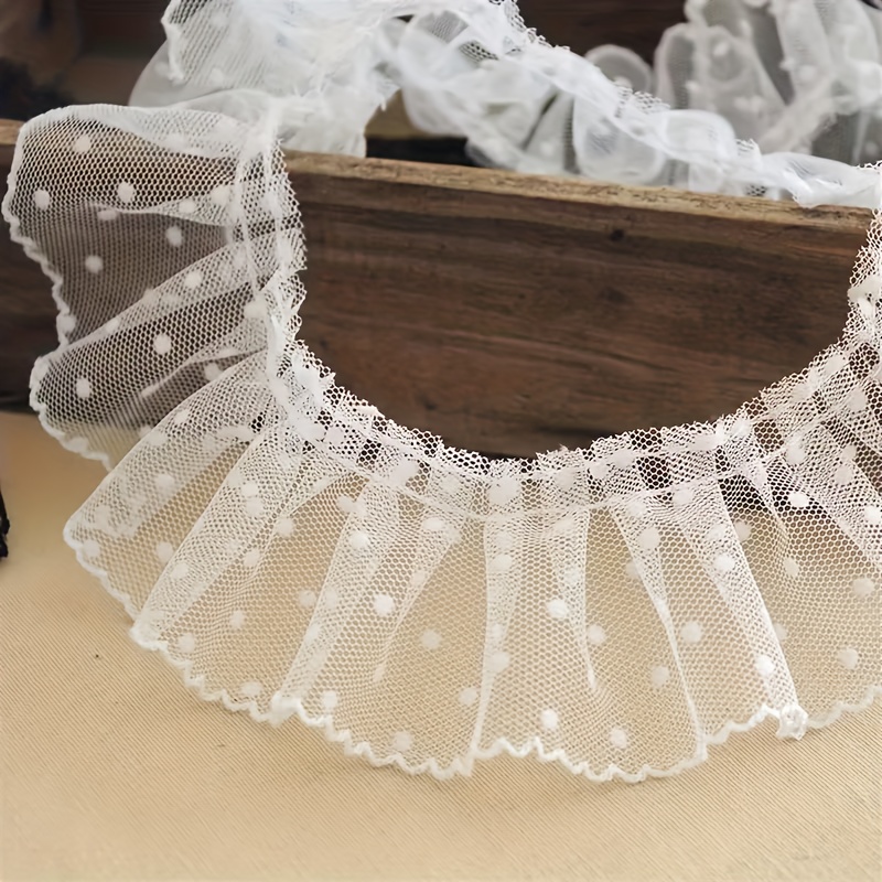 Image of 1 Yard White Lace Ruffle Trim, Pleated Mesh Yarn, 3d Lace, For Dresses, Hair Additions, Bags, And Pet Decoration
