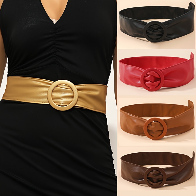 1pc Women'S Belt * PU * Belt with Round * Versatile Decorative Dress Skirt  Coat Shirt Sweater Waist Belt