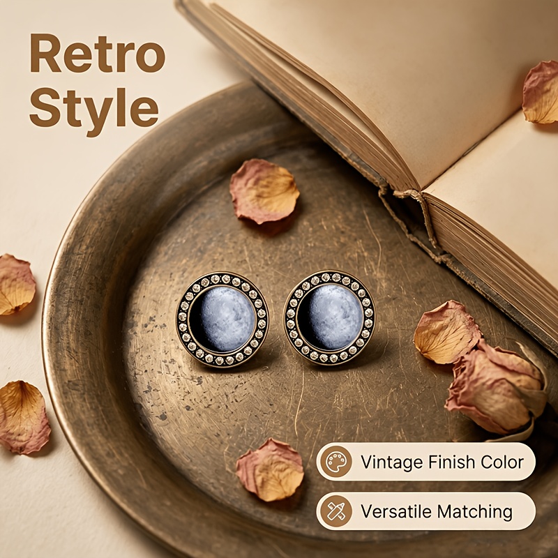 2pcs Translucent Glass-inlaid Stud Earrings, Gray Planetary Design