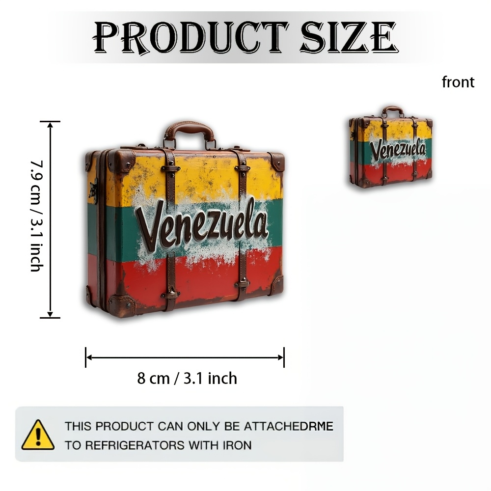 TEMU 1 pieza de imán 2D, de acrílico y goma, con un diseño retro de maleta de Venezuela. un de cuero vintage, con una y un mensaje de bienvenida,