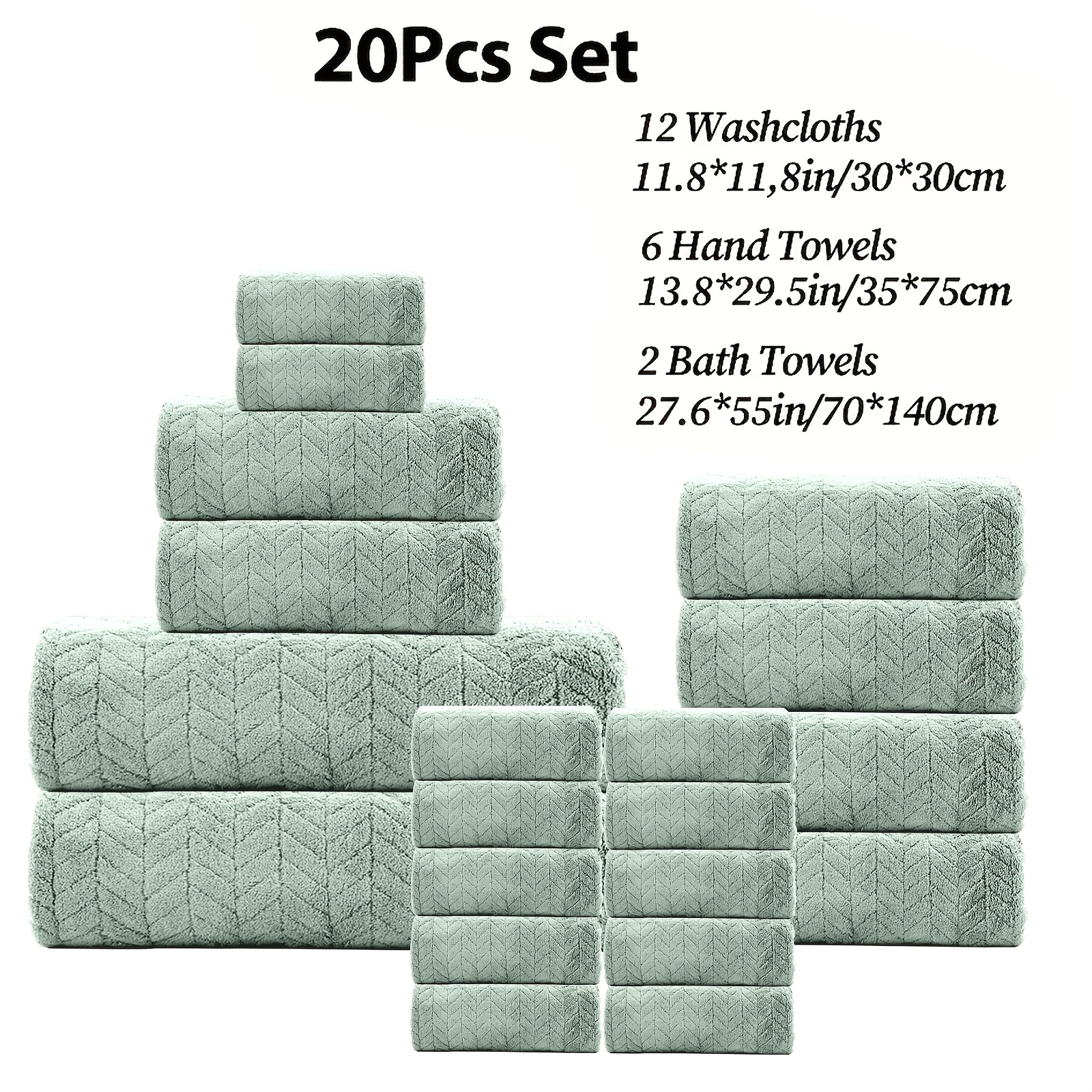 TEMU 20pcs Bathroom Towel Set, In Multiple Colors, Including 12 Face Towels, 6 Bath Towels, And 2 Large Bath Towels, Soft And Comfortable. Suitable
