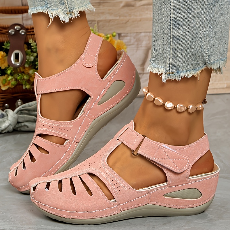 ladies leisure wedge sandals white synthetic cover middle heel with round head hollowed out design breathable and comfortable wear easy to and close durable pu sole fashion versatile shoes and lace up sandals details 9