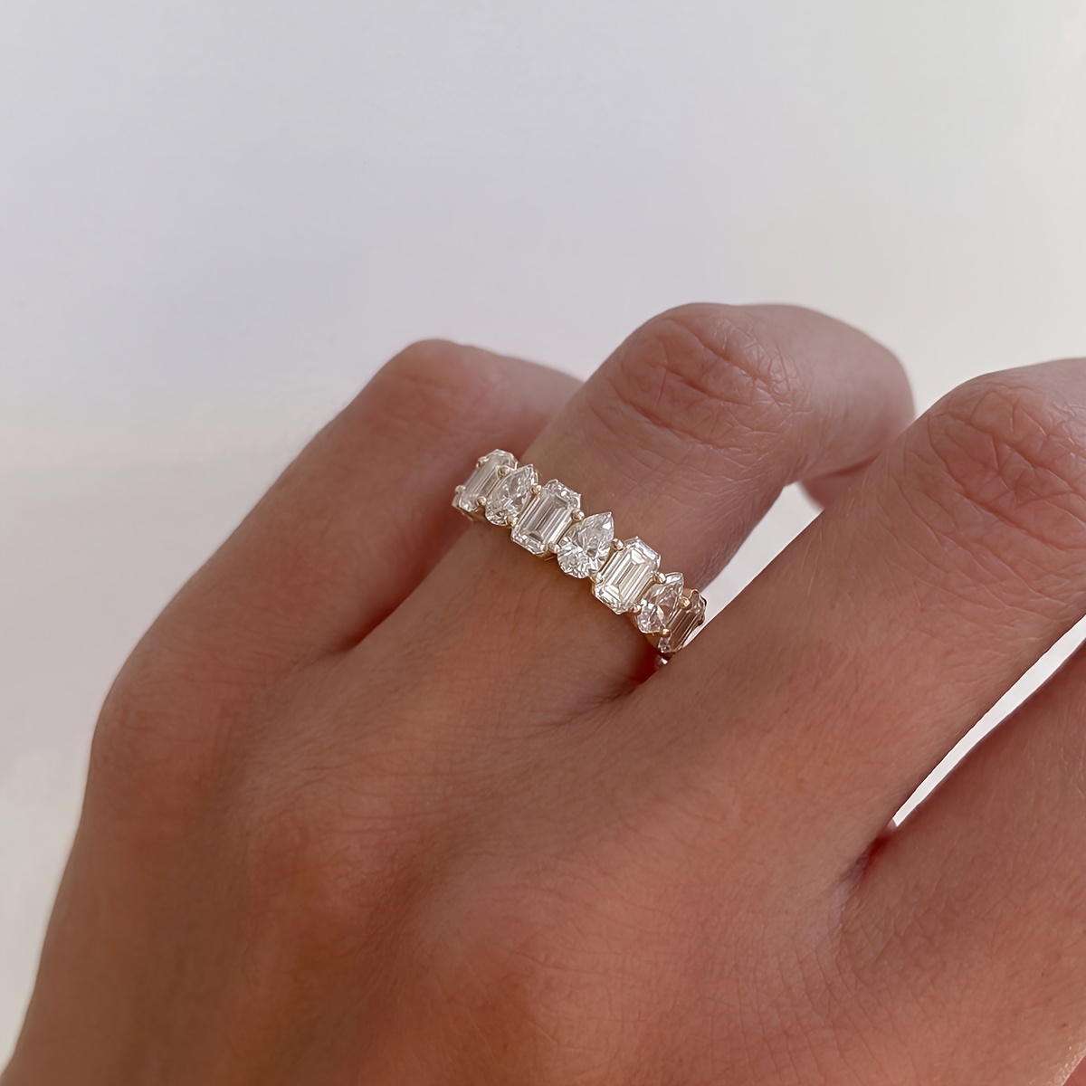 Sparkling Rectangular Pear-Shape Promise Wedding Ring
