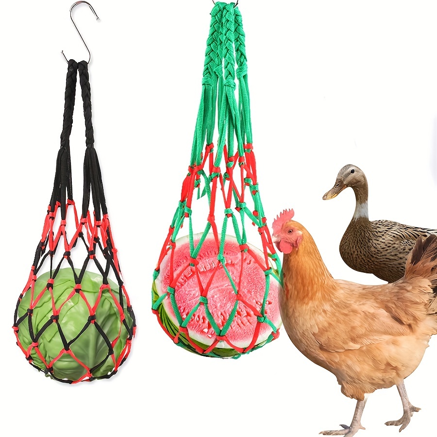 

Hanging Poultry Feeder Mesh Bag, Green & Red Woven Feed Dispenser Toy For Chicken, Duck, Goose, Parrot