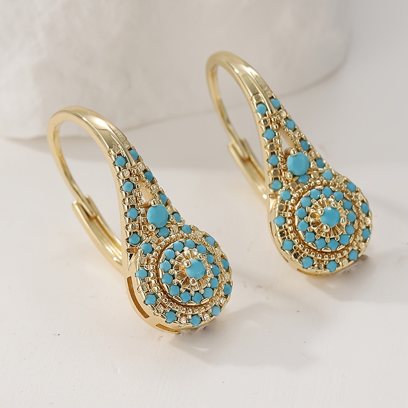 Image of Elegant And Luxurious Synthetic Turquoise Earrings, Fashionable And Exquisite Banquet Jewelry, For Women