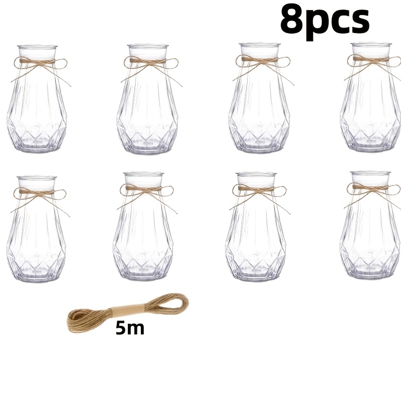 TEMU Ensemble de 8 vases maçonnés -chute et incassables, en plastique épaissi avec corde de , mini vases à motif diamant pour centres de table, ,