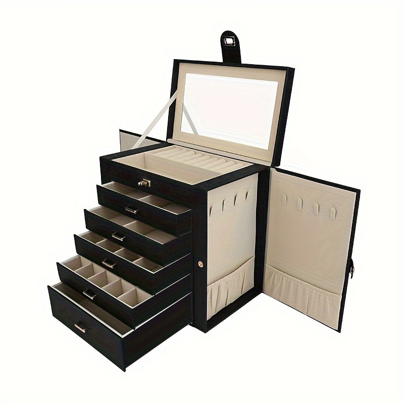 Armoire À Bijoux, Mural Pour Colliers, Boucles D’oreilles, Avec Miroir Divers Compartiments Noir