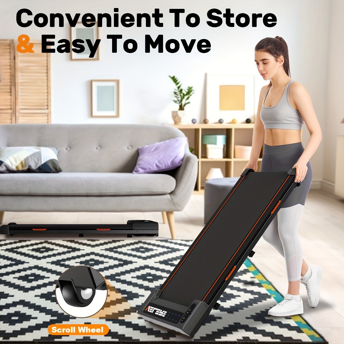 

Compact Walking Pad With And Led Display, Non-slip Surface Under Desk Treadmill With Wheels For Mobile , Portable Fitness Walker For Home Office