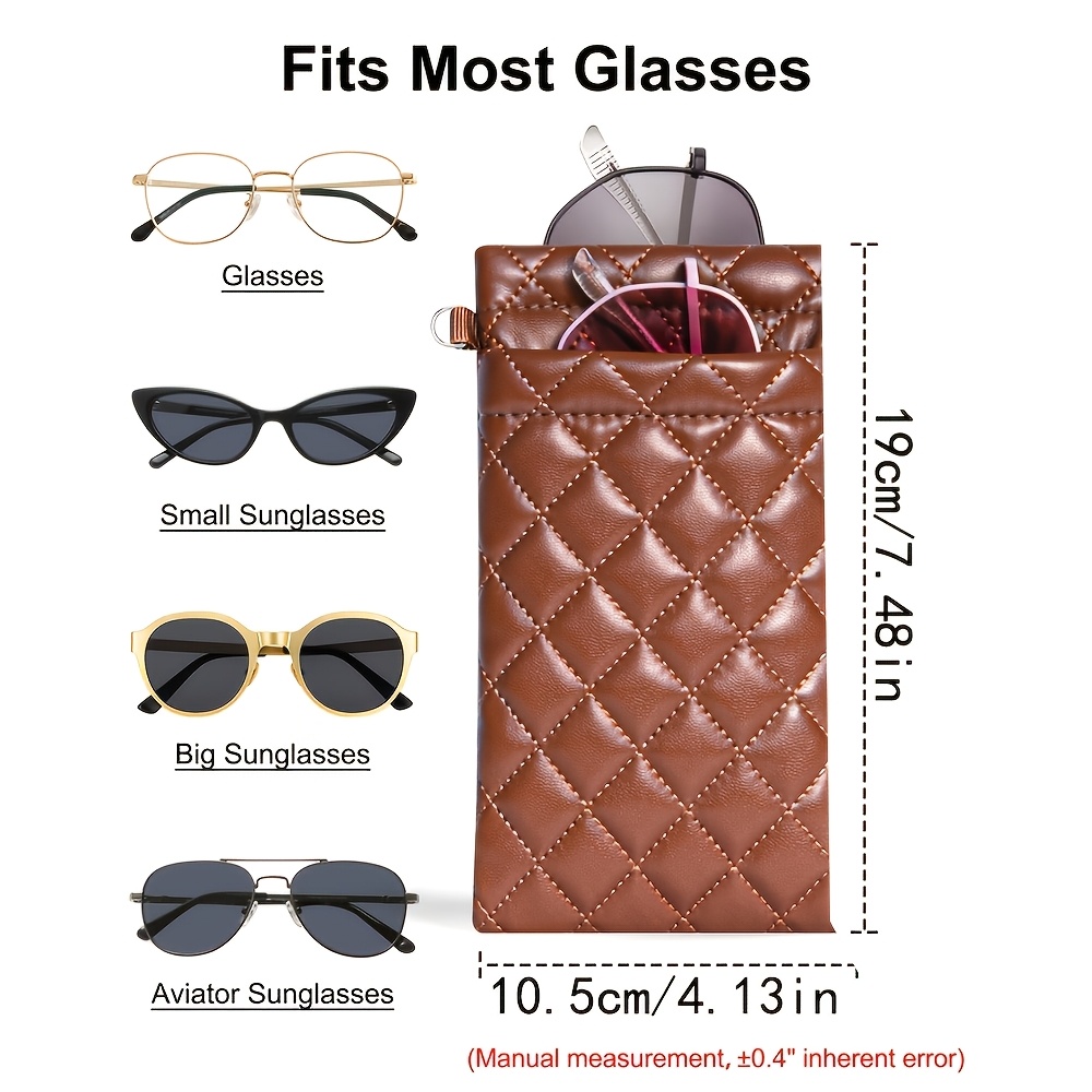 TEMU 1pc 2-pocket Glasses Case - Quilted Pu Glasses Pouch For Protecting Eyewear & Storing, Portable With Hook | Fits Most Glasses For Daily & Purse