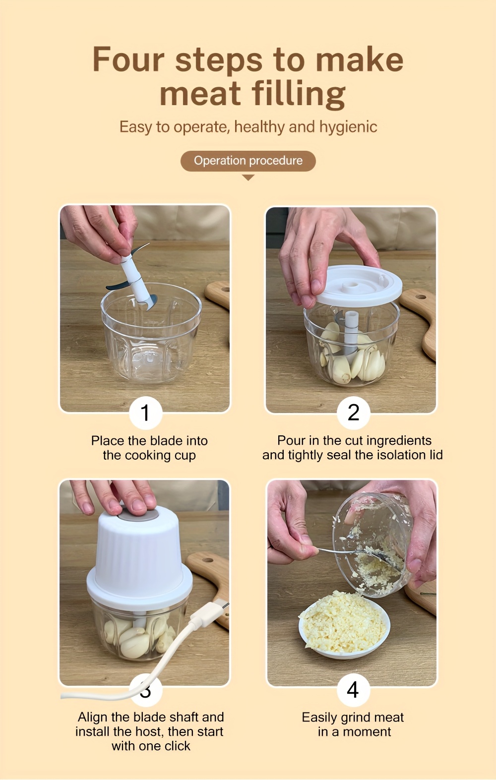   400ml mini electric food chopper with 6   blades portable usb rechargeable garlic cutter vegetable chopper multi   and meat grinder for chopping onions peppers celery ginger carrots kitchen essential tool vegetable chopper modern kitchen tool durable plastic Product details 6