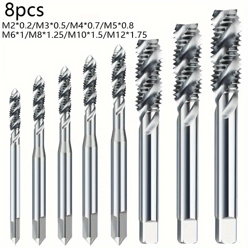 8pcs M2-m12 Hss Machine Spiral Fluted Tap