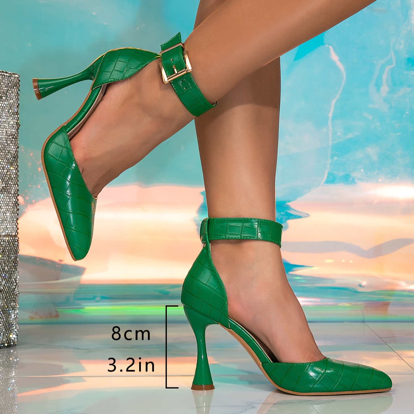 tacones cuña punta campana mujer tacones altos verdes Temu Uruguay