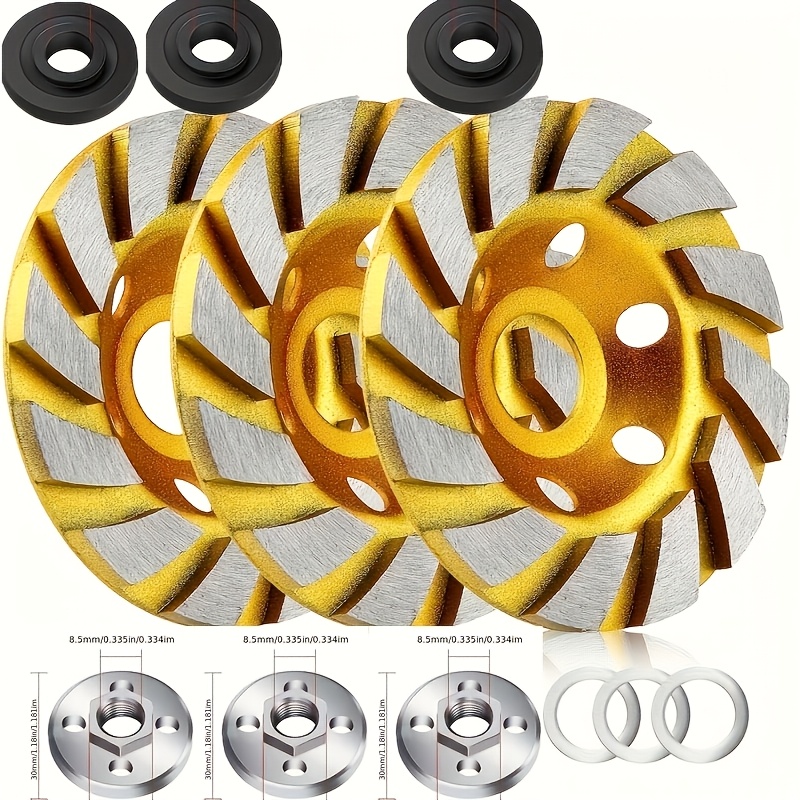 TEMU 4-inch Heavy-duty Turbo Diamond Grinding Wheel Suitable For Angle Grinders, 12- Concrete & Stone Cup Wheel With Abrasive Disc For Marble,,, Wall