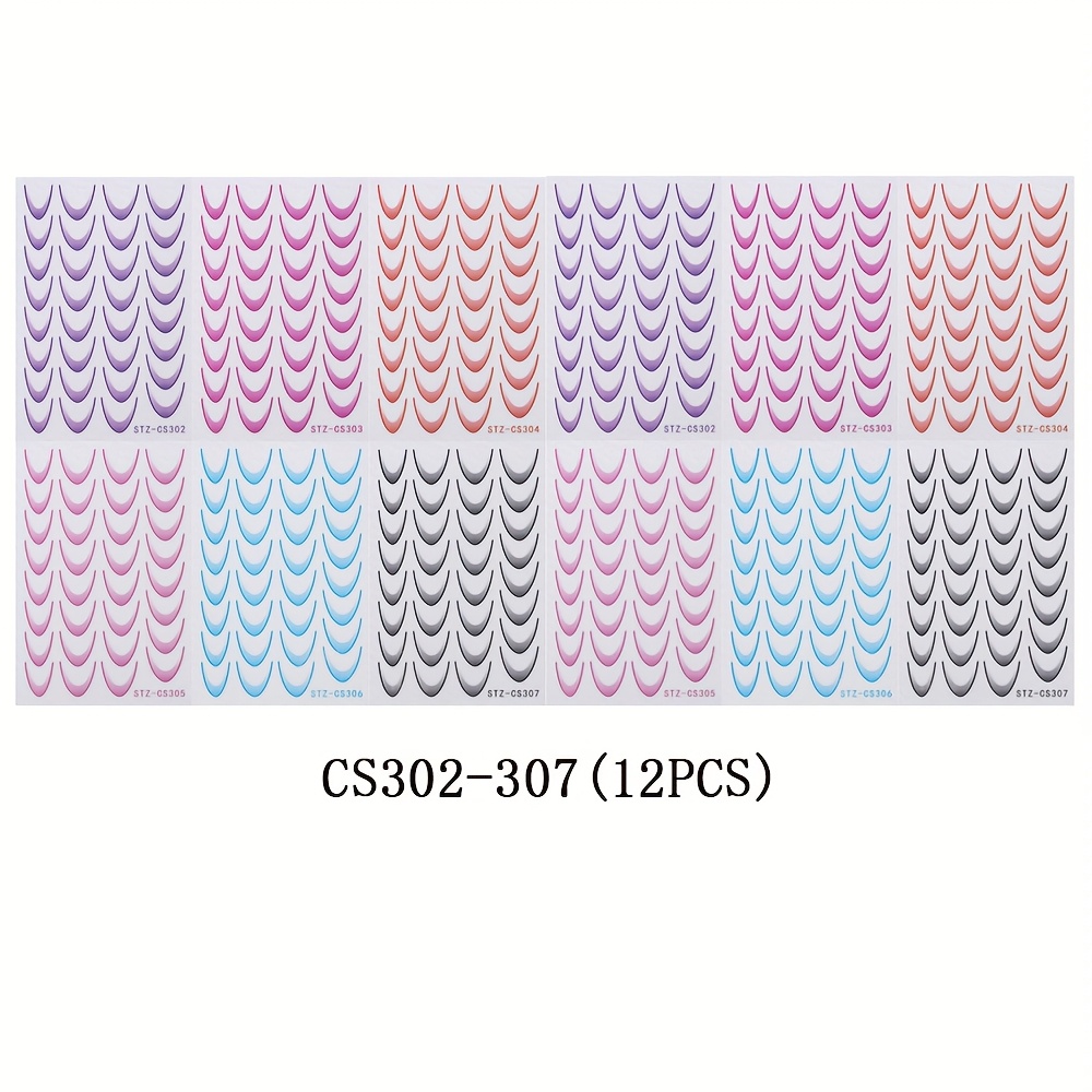 12pcs Nail Stickers Set Dopamine Cartoon Line Gradient 3d Nail Stickers Decorative For Suitable Nail Stickers