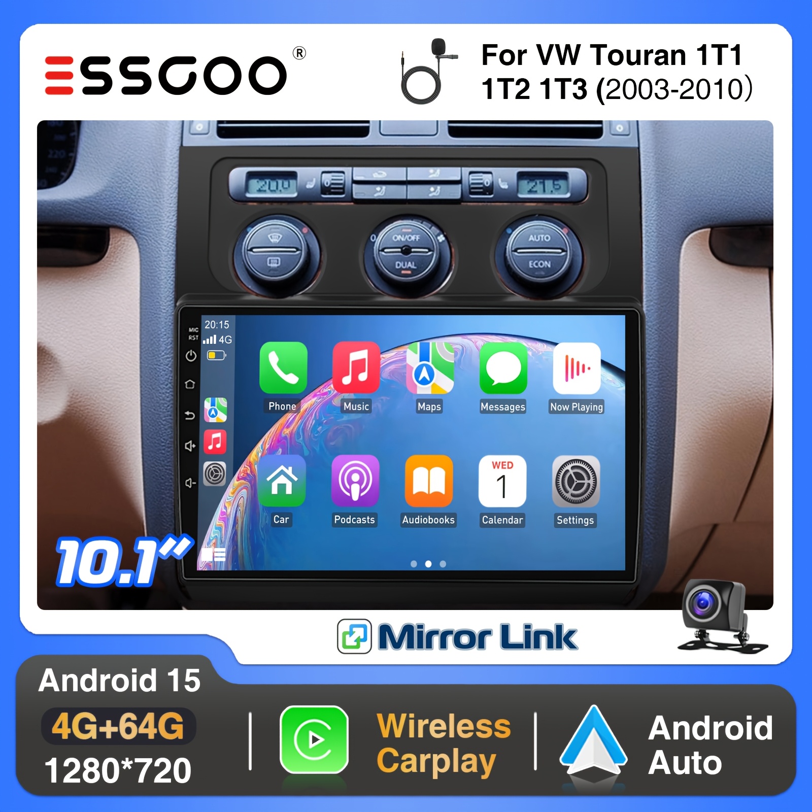 Essgoo [radio Upgrade Kit] 15 4+64g (frame Included) For Vw 1t1 1t2 1t3 Car .1 Inch Ips Screen With , Auto, Fan Cooling/ Gps/ Wifi/ Fm/ Rds/ Usb/ / With Microphone & Ahd Reverse