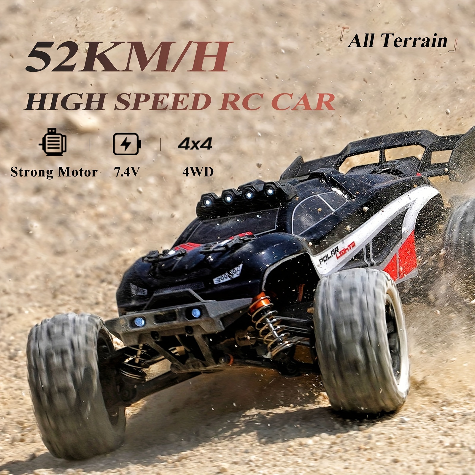 Flypear 1: 14 Full Scale Brushless 4WD RC Car With Head-up Wheel, All Terrain Off Road Vehicle With Extra PVC Car Shell, 52KM/H High Speed Racing Drifting Climbing Truck, LED Lights, Damping System, Large Amplitude/Torque Steering Gear, Birthday Easter Halloween Christmas Gifts