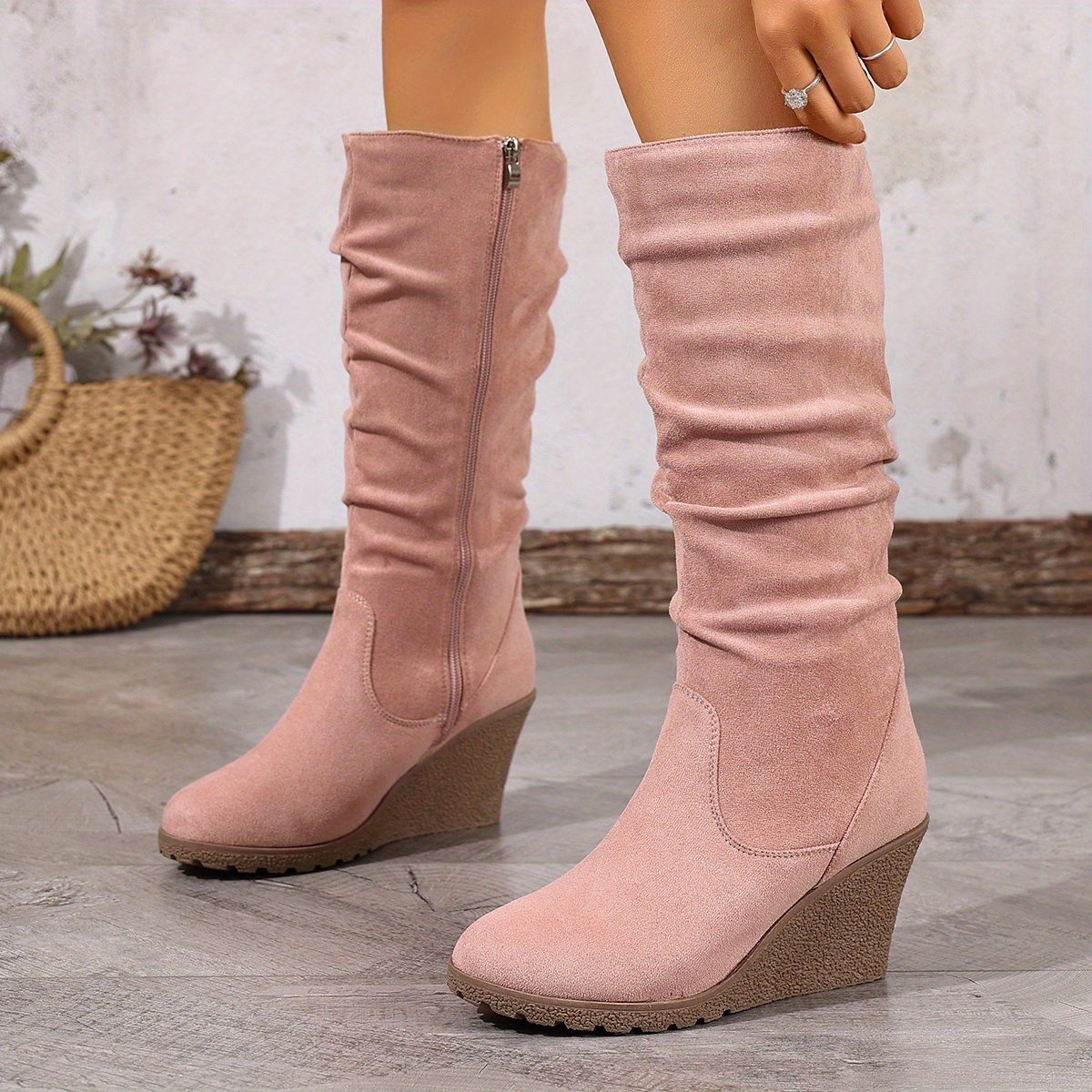 item picture microfieber upper high slouchy shaft wedge heel women boots autumn and winter women shoes
