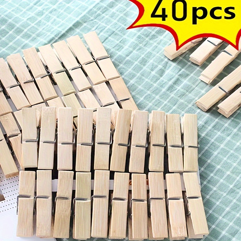 

40pcs Heavy Duty Bamboo Clothespins - Multifunctional Clips For Indoor And Outdoor Use - And High-quality Laundry Pins, Clothes Pins