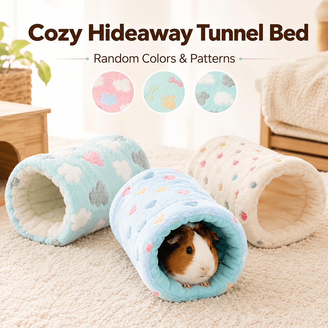 TEMU Cozy Guinea Pig Hideout Tunnel (random Color) - Soft, Plush Tunnel For Small Animals; Comfortable Sleeping Cave; Suitable For Guinea Pigs,