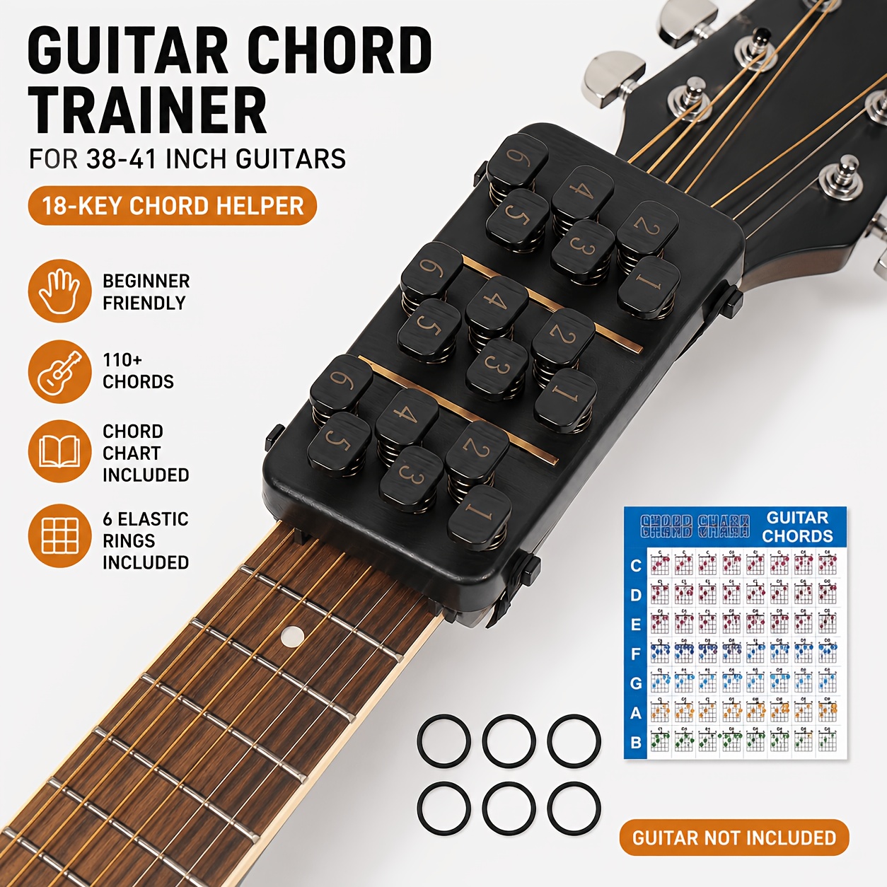 TEMU Guitar Chord Trainer For 38-41 Inch Acoustic Guitar, Capo-style Chord Helper, 18-key Beginner Guitar Learning Tool With Chord Chart
