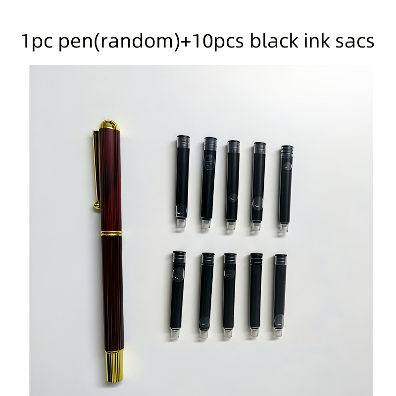 Image of 11pcs Set (pen And Ink Sac) - Random, 2025 New Model Straight Liquid Fountain Pen With Replaceable Ink Cartridge, Easy To Carry, Writing Is Smooth, Comfortable Grip, Christmas Gifts/thanksgiving Gift