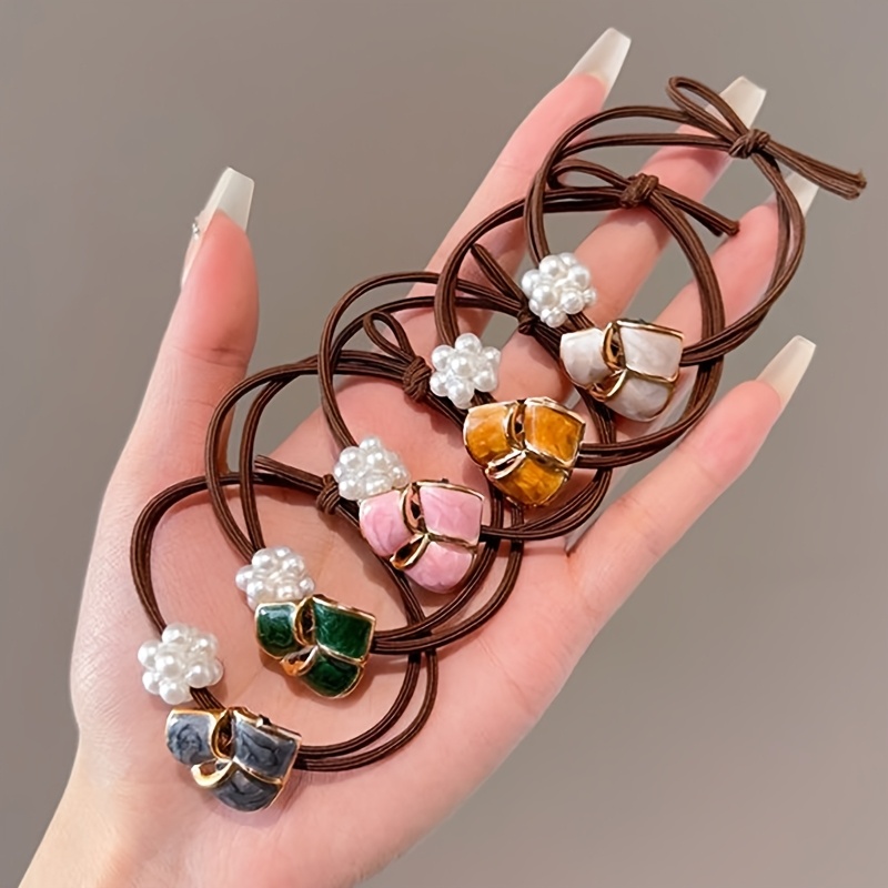 

New 5pcs Mixed Color Set Pearl High No Damage Hair Ties Hair Accessories Female Ponytail Hair Bun Rubber Band Headband Headwear