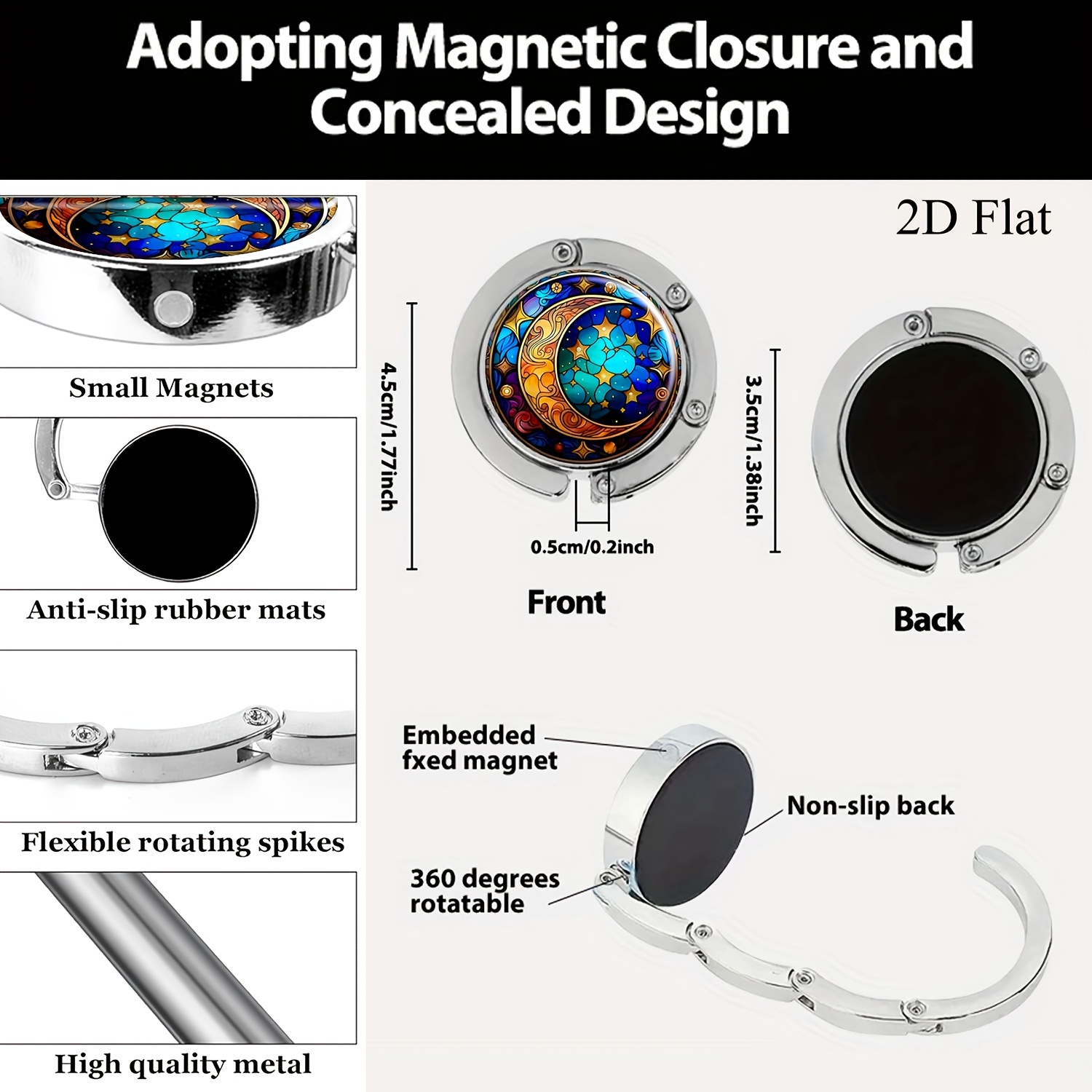 2D Cosmic Moon and Star Stained Glass Art Purse Hook