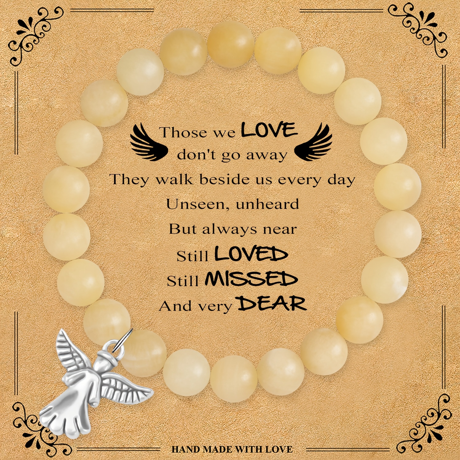 Natural Stone Bead Bracelet with Angel Charm Pendant