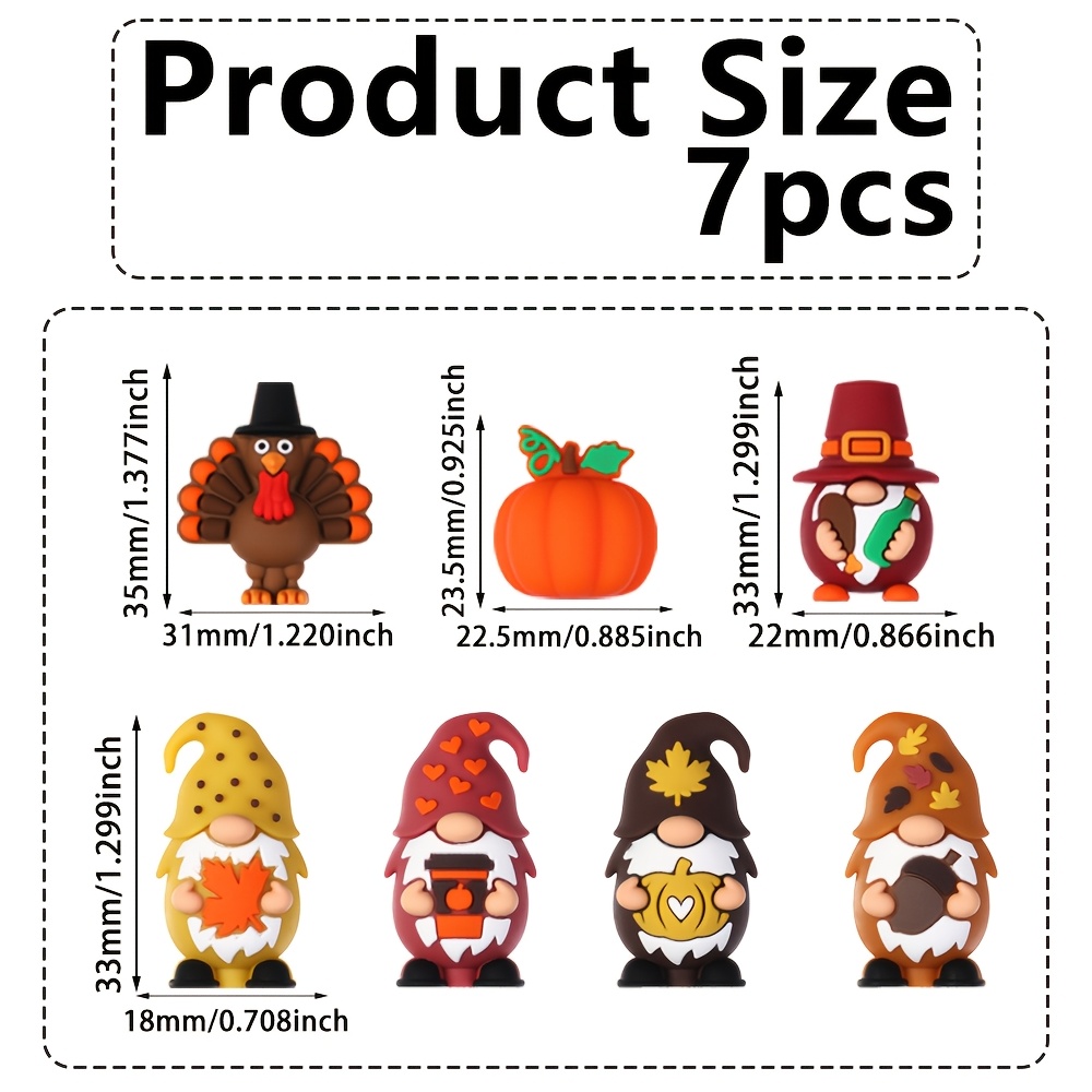 TEMU 7pcs Fall And Thanksgiving Themes 3d Silicone Beads With Turkey Pumpkin 5 Types Gnome Beads Perfect For Jewelry Making Pens Beaded Decorations