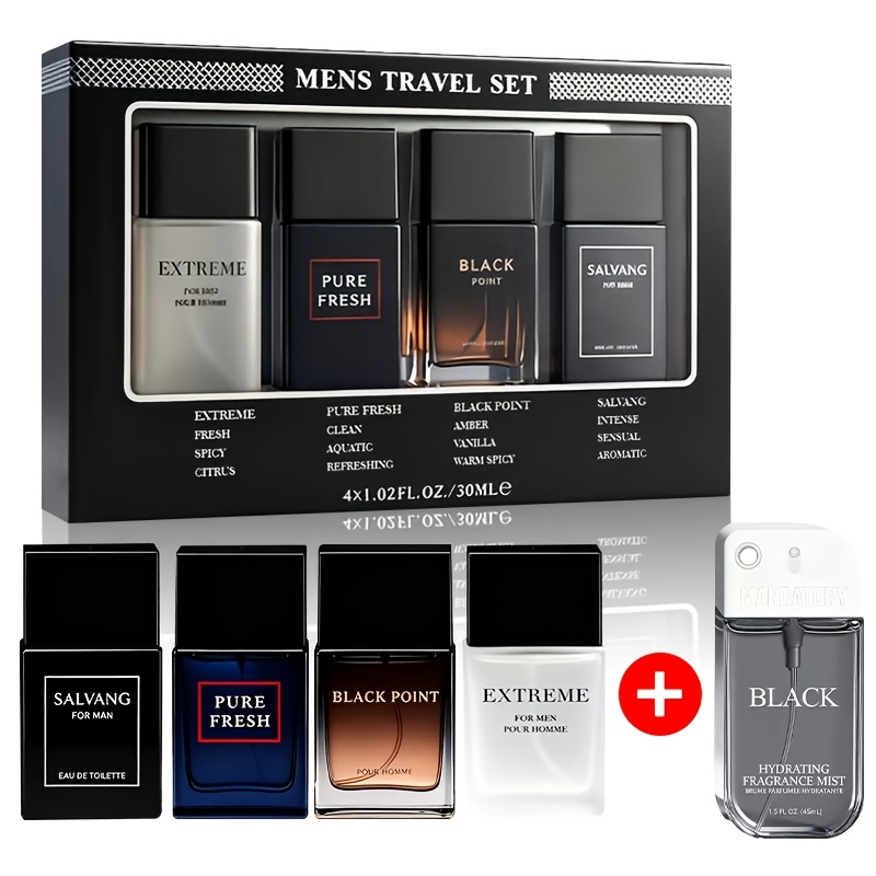 TEMU 4-pack Men' Eau De Parfum Set (1fl.oz Each) - 4 & Scents, Long-lasting Wear To Evenings