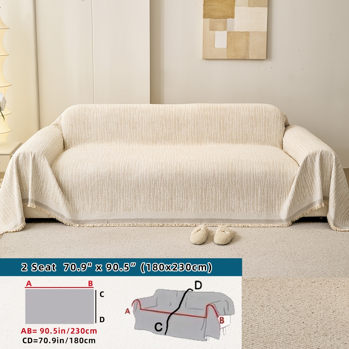 TEMU 1 pièce Housse de canapé 1 pièce adaptée à toutes , pour de compagnie, lavable en machine, en chenille avec bordure à franges, pour canapés
