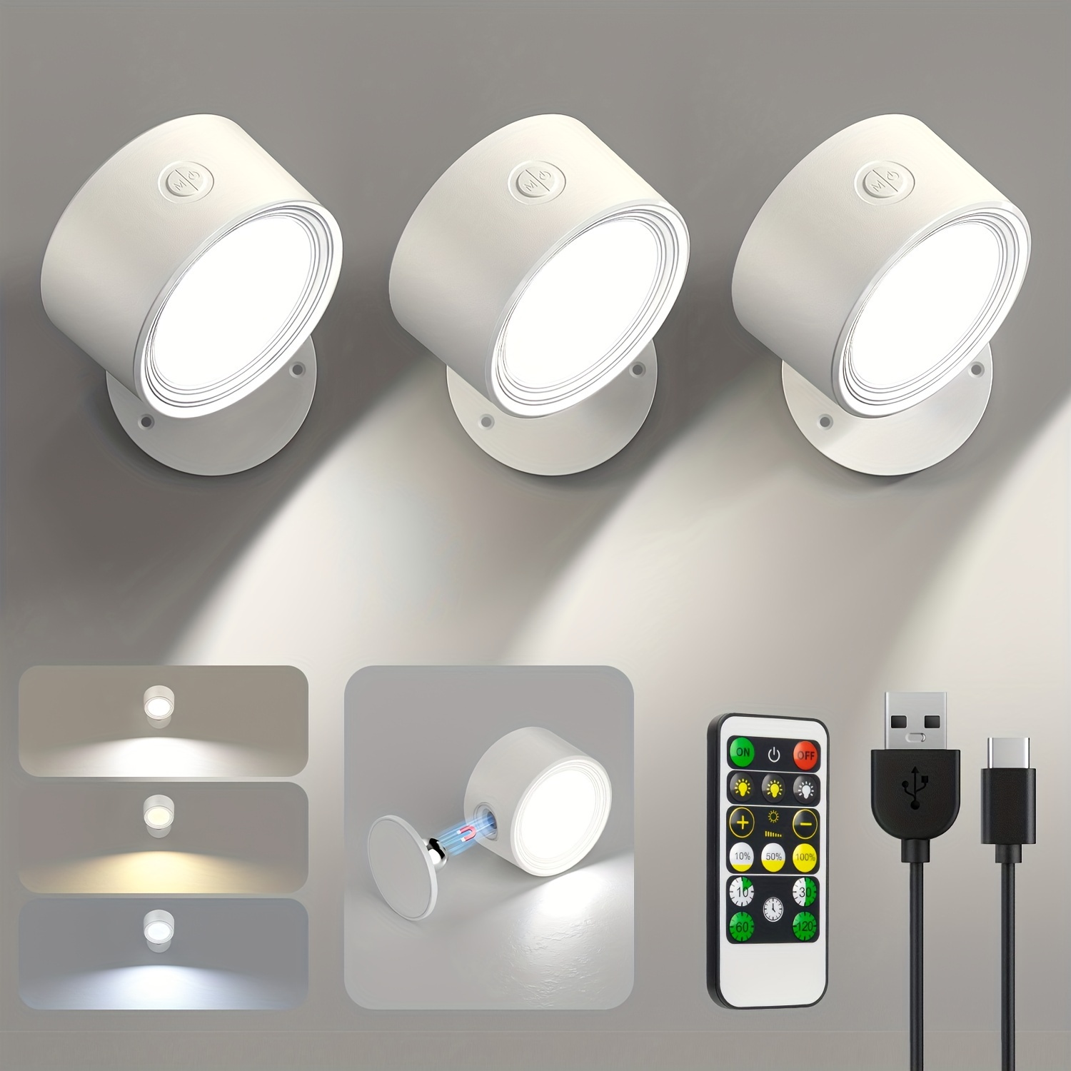 

Wall Light, Led Wall Light With 3000mah Rechargeable Battery Powered, Dimmable Touch And Remote Control, Cordless Wall Mounted 360° Rotating Light For Bedside Bedroom