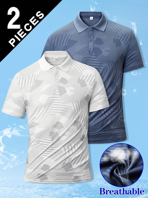 item picture 2pcs set mens short sleeve casual shirts summer breathable high sports mens shirts collar quick dry mens short sleeve t shirts business casual mens golf shirts suitable for business