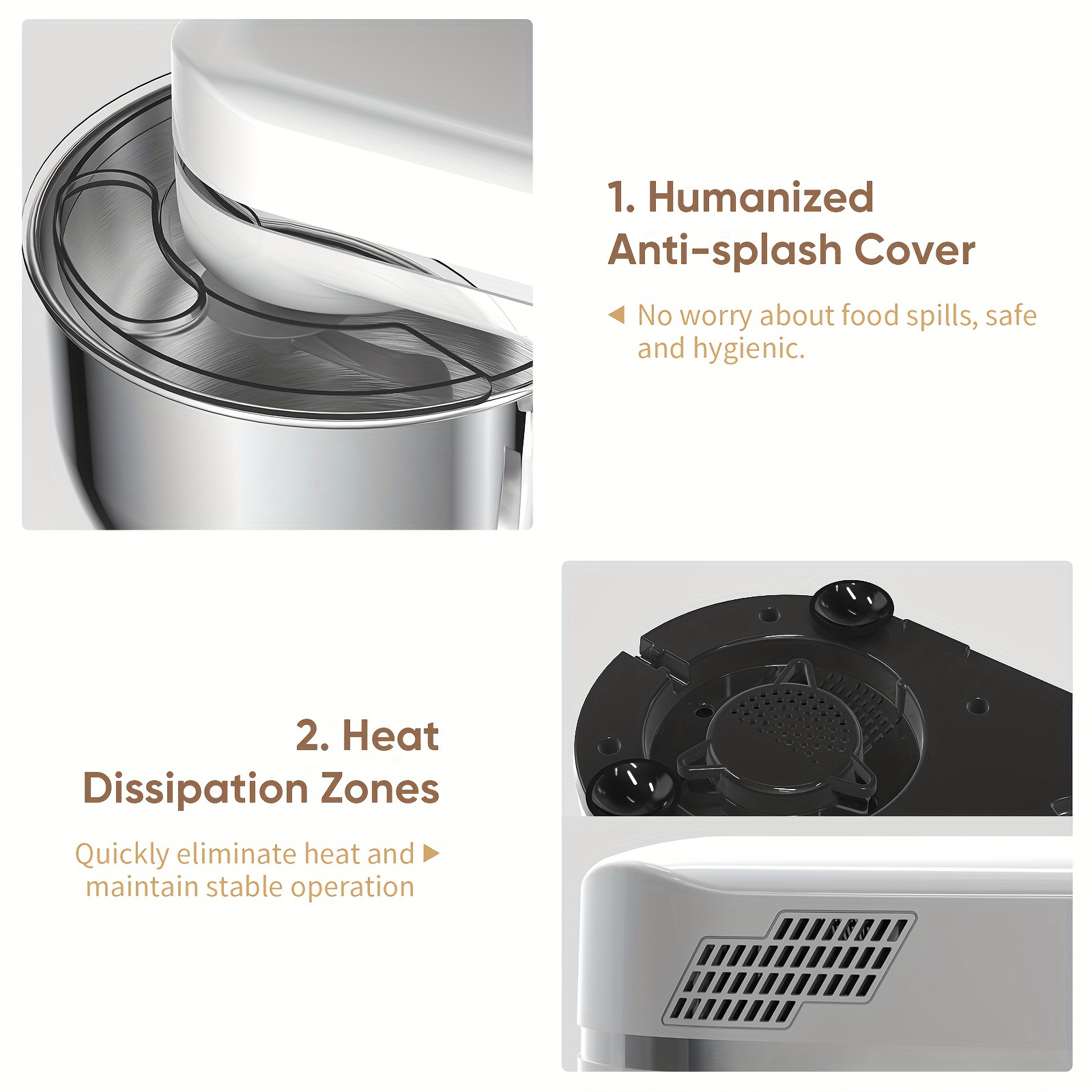 1200w electric stand mixer 5l stainless steel bowl with 11   adjustment     functions   dough hook whisk and beater touch oled display   quiet motor Product details 9