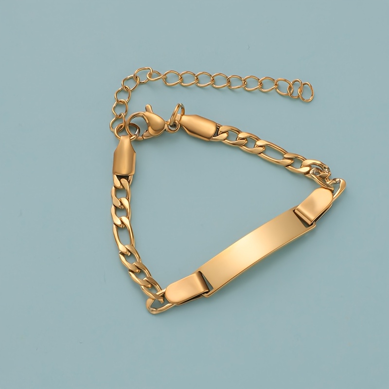 TEMU Pulsera de acero inoxidable con grabado personalizado para & - 18K dorada con hebilla ajustable, joyería duradera para uso diario, regalo de de