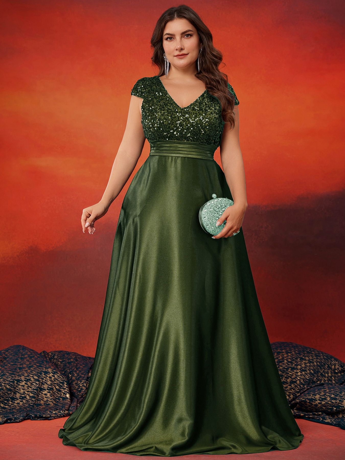 burgundy sequin formal dress Wholesale Plus Size Evening Gowns for Women Long Sleeve Empire Waist