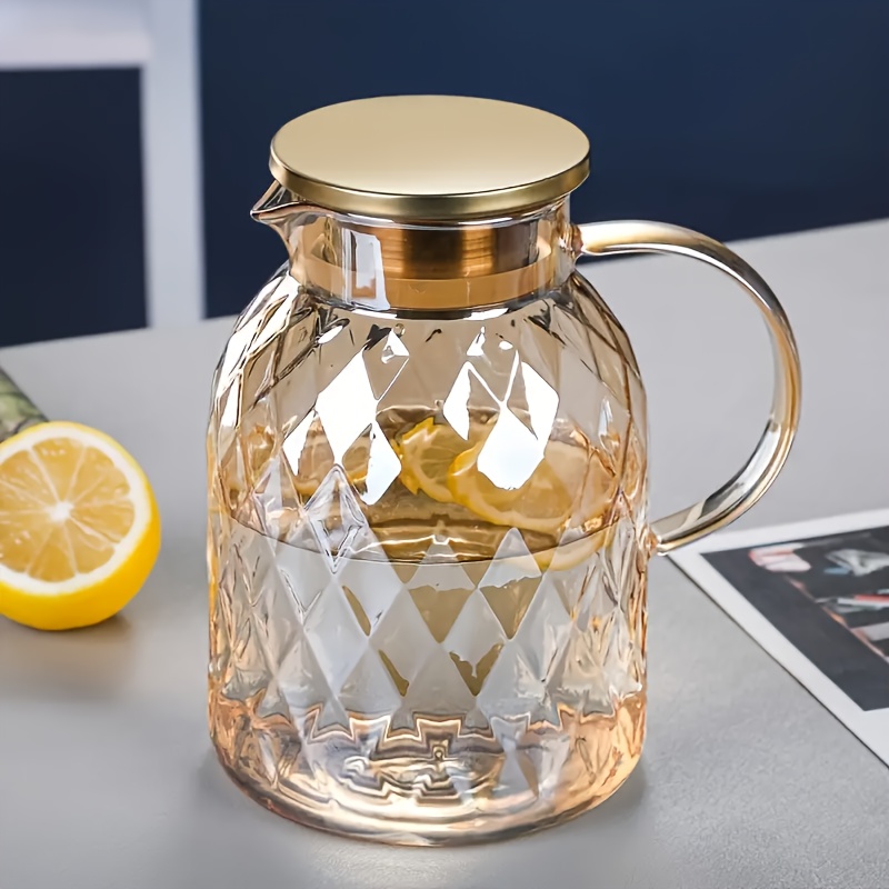 E-shop Eleganter goldener Glas- mit Henkel, aus hochwertigem Borosilikatglas, hitzebeständig, geeignet zur Aufbewahrung im Kühlschrank, ideal für