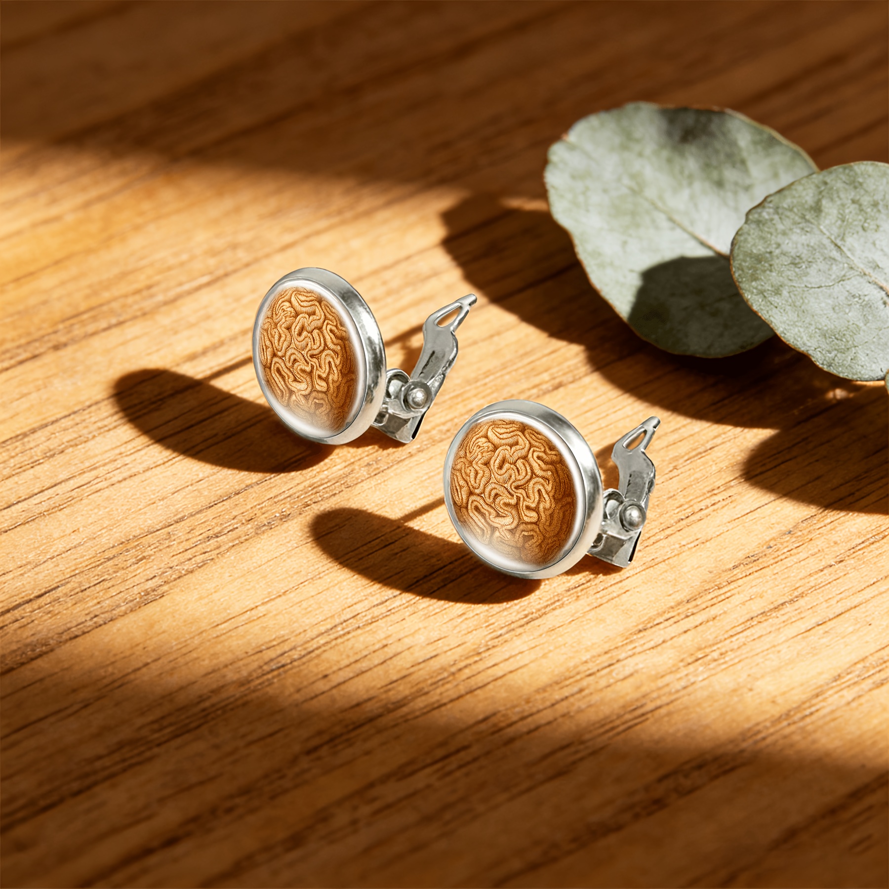 2pcs No-Piercing Round Glass-Faced Earrings Set for Women