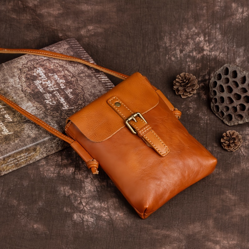 E-shop Echtes Leder Damenhandtasche, Retro Künstlerischer Stil, Pflanzgegerbtes Leder Kleine Tasche, Lässige und Vielseitige Rindsleder Einzelner