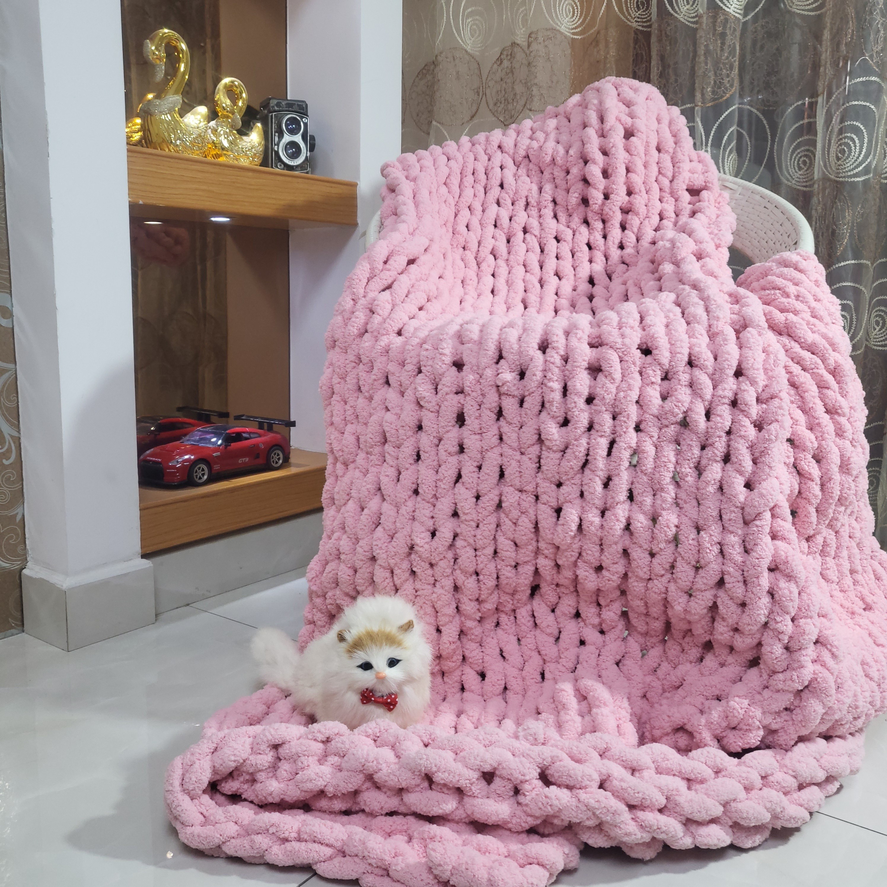 1pc Chenille Striped Hand- Blanket