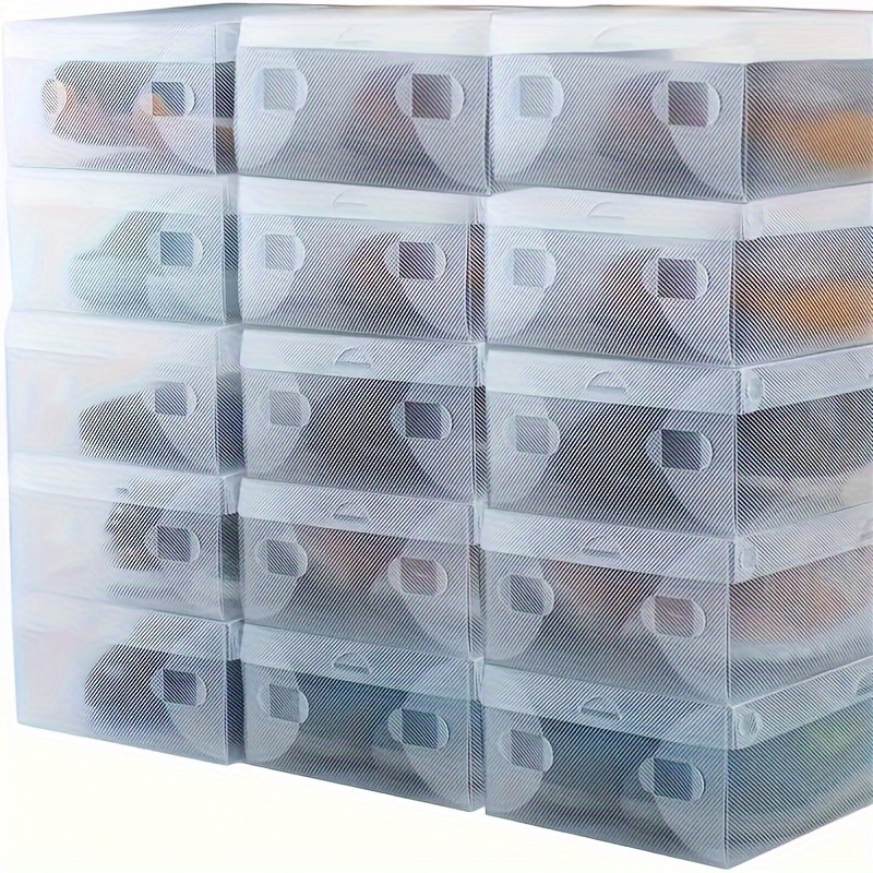 

10 Stackable And Collapsible Clear Plastic Shoe Boxes For Organizing Men's And Women's Shoes