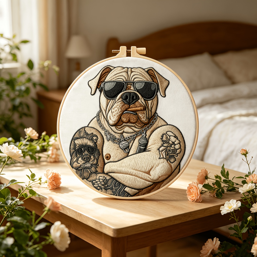 Complete DIY Bulldog Tattoo Embroidery Kit for Beginners