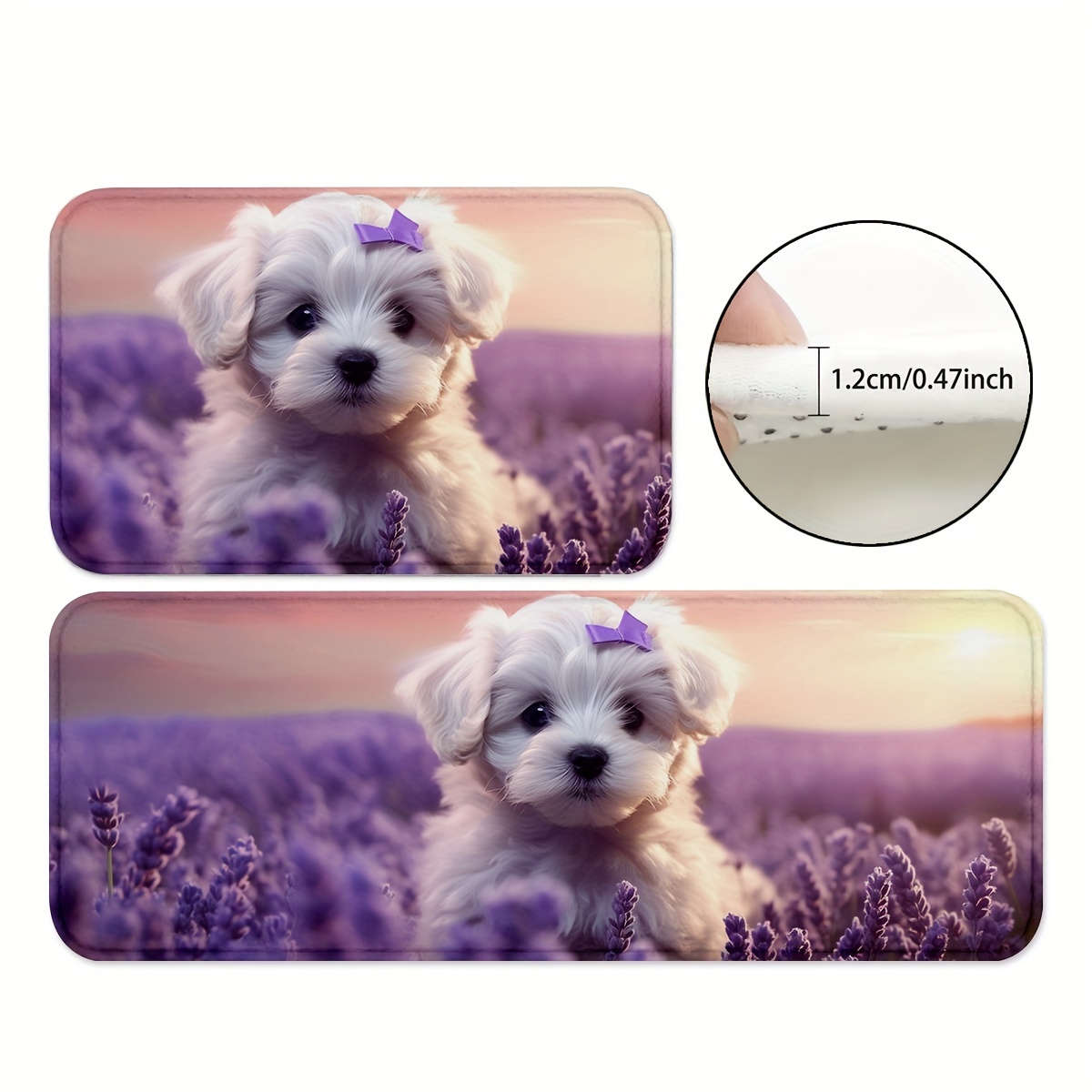 

1/2pcs, Vintage Dog, Lavender Kitchen Mats, Non-slip And Durable Bathroom Pads, Comfortable Standing Runner Rugs, Carpets For Kitchen, Home, Office, Sink, Laundry Room, Bathroom, Spring Decor