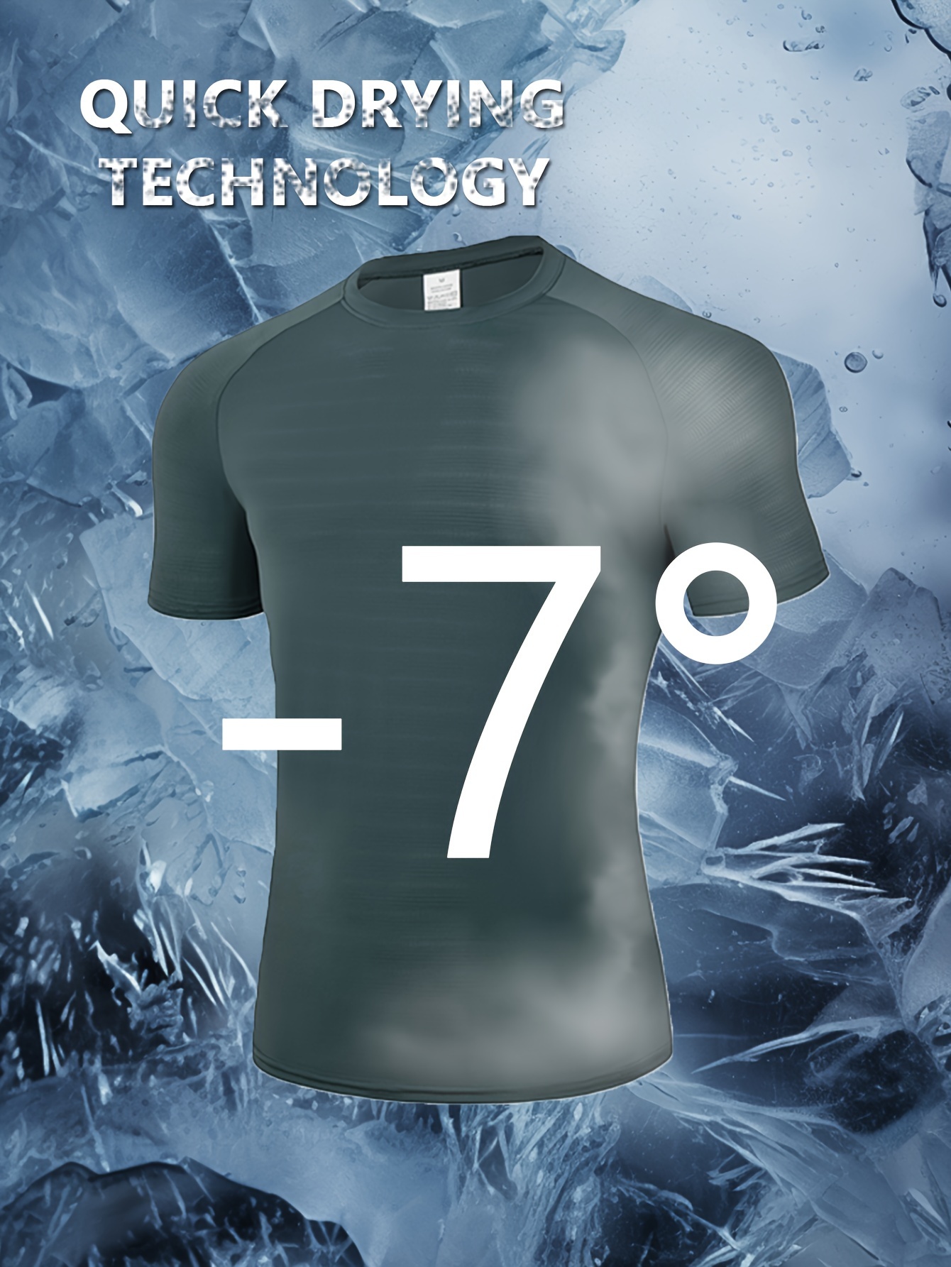 1pc Men'S 7? Ice Sliky Fiber Fabric T-Shirt - High Elasticity Quick-Dry Breathable Moisture-Wicking Fabric, Ice Shrink Quick-Dry Technology for Sports & Casual Wear, Regular Fit Crew Neck, Moisturewicking Shirt, Sleek Design, Highelasticity Fabric