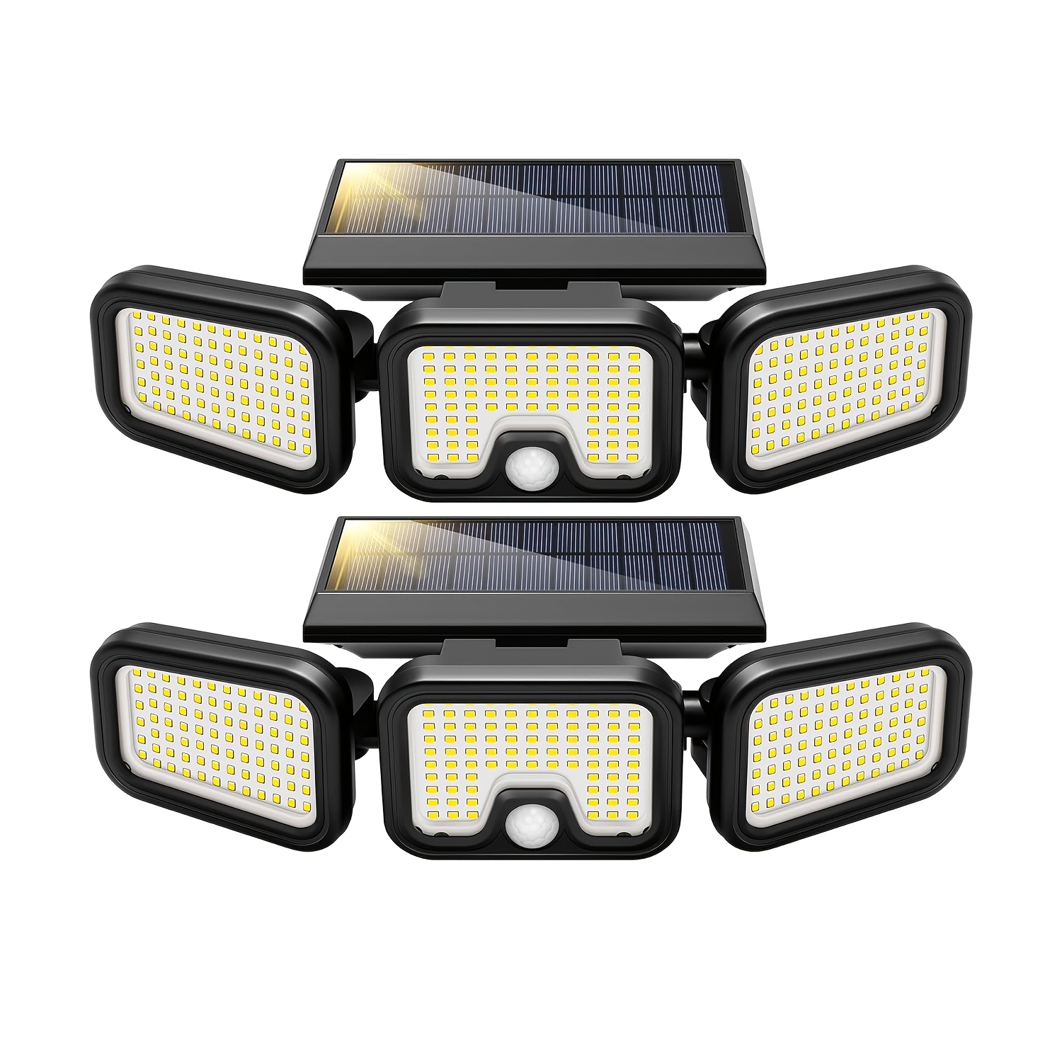 TEMU Lampe murale LED à 3 têtes rotatives à solaire ; Lampe à capteur solaire avec détection du corps humain ; Lampe murale d'extérieur IP55 à trois