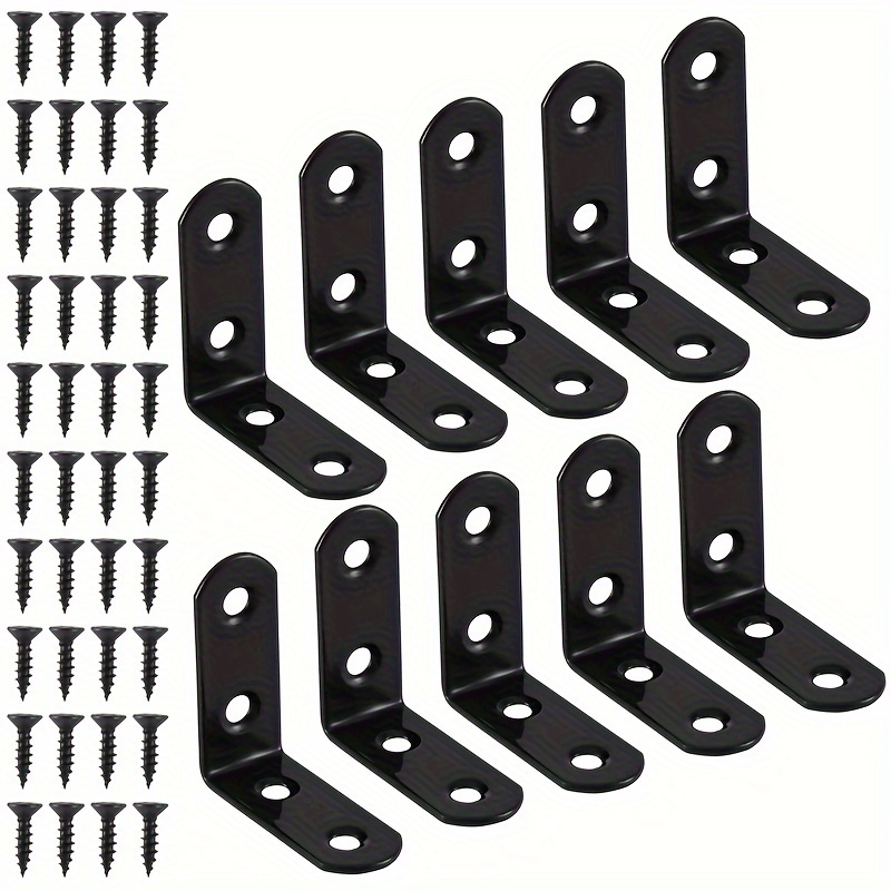 

10 Pc L-shaped Bracket Angle Brackets, Stainless Steel L-shaped Brackets, Black Small Right Angle Brackets, Wooden Furniture Cabinet Chair Metal Angle Brackets, With 40 Screws