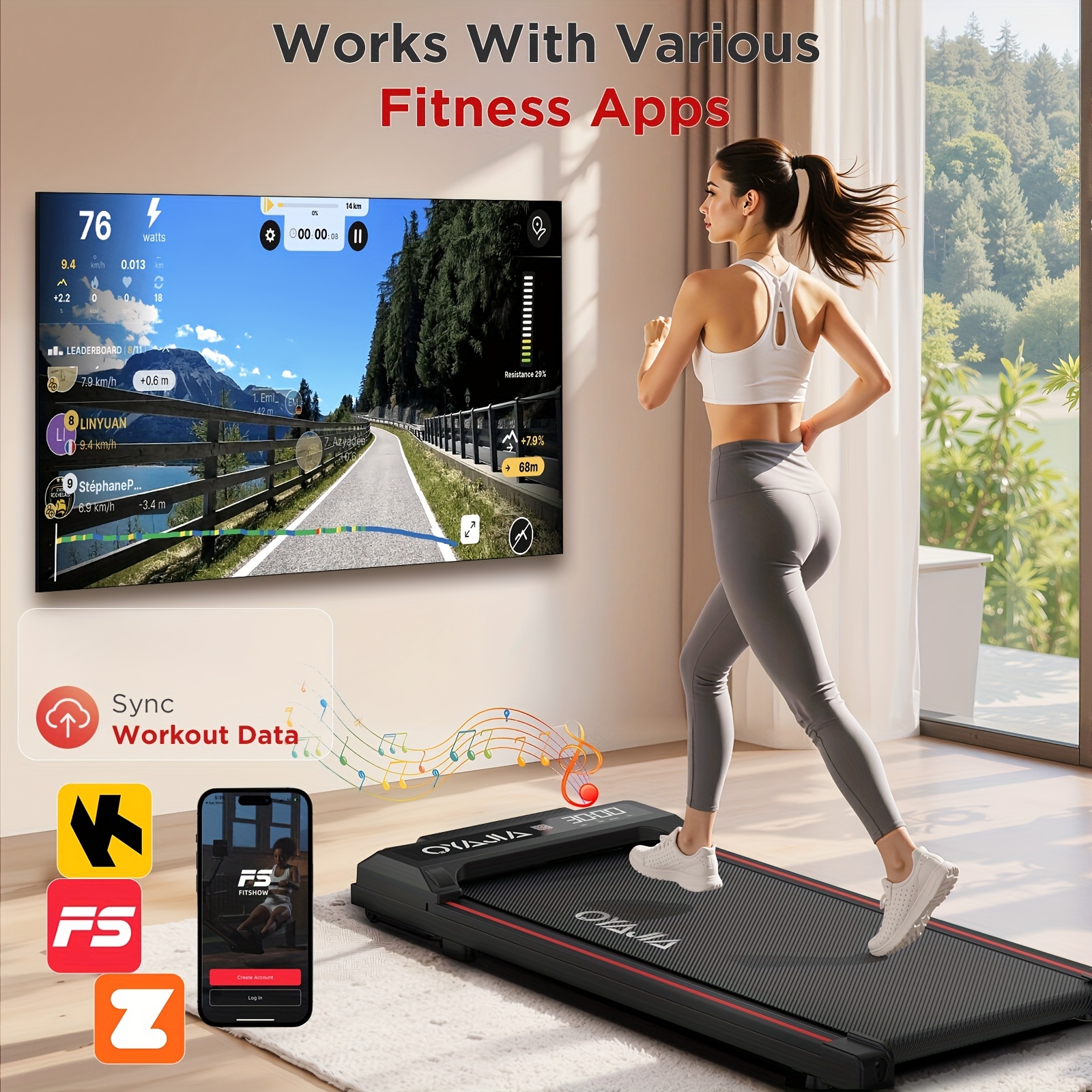 Upgraded Large-Size Home Walking Treadmill with Built-in Music & Multi-Function LED Display, 12 Preset Programs, Quiet DC Motor, 48x109cm Compact Design, Without Battery