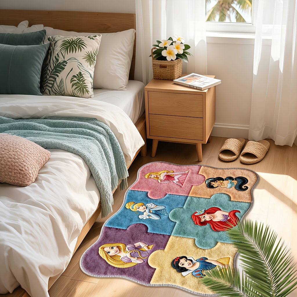 TEMU 2d Flat 1pc Wavy Irregular Floor Mat Yx38 - , Cinderella, Sleeping Beauty, Snow White, The Little Mermaid, Jasmine Princess Designs - Warm And